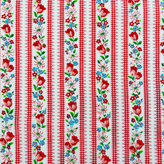 Tulip Stripe - White/Red - Atsuko Matsuyama - 30's Collection - Yuwa