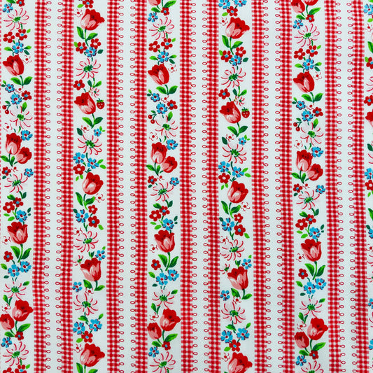 Tulip Stripe - White/Red - Atsuko Matsuyama - 30's Collection - Yuwa