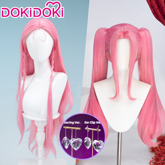 【Twin-Tail Ver. Ready For Ship】DokiDoki Music Project Cosplay Zombie Idol Wig / Earring Long Straight Pink Hair Twin Tails
