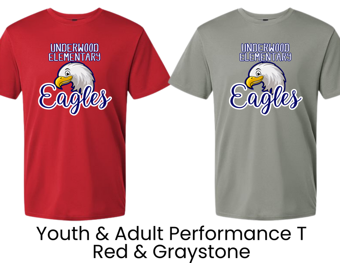UES Underwood Elementary School Dryfit Tee Eagles Script Red / Gray - Youth & Adult