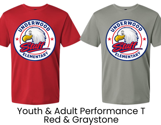 UES Underwood Elementary School Dryfit Tee Staff Red / Gray - Youth & Adult