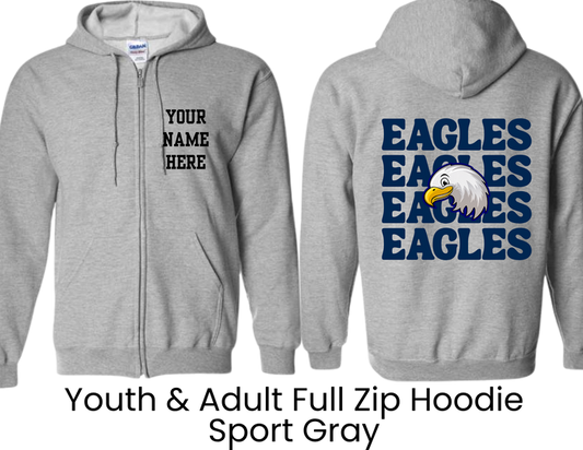 UES Underwood Elementary School Full Zip Hoodie Eagles Stacked Sport Gray - Youth & Adult