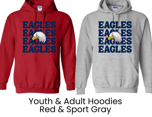 UES Underwood Elementary School Hoodie Eagles Stacked Red / Gray - Youth & Adult