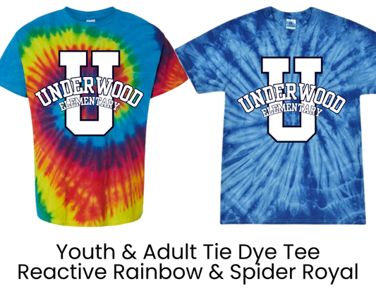 UES Underwood Elementary School Tie Dye Tee Shirt Big U - Youth & Adult