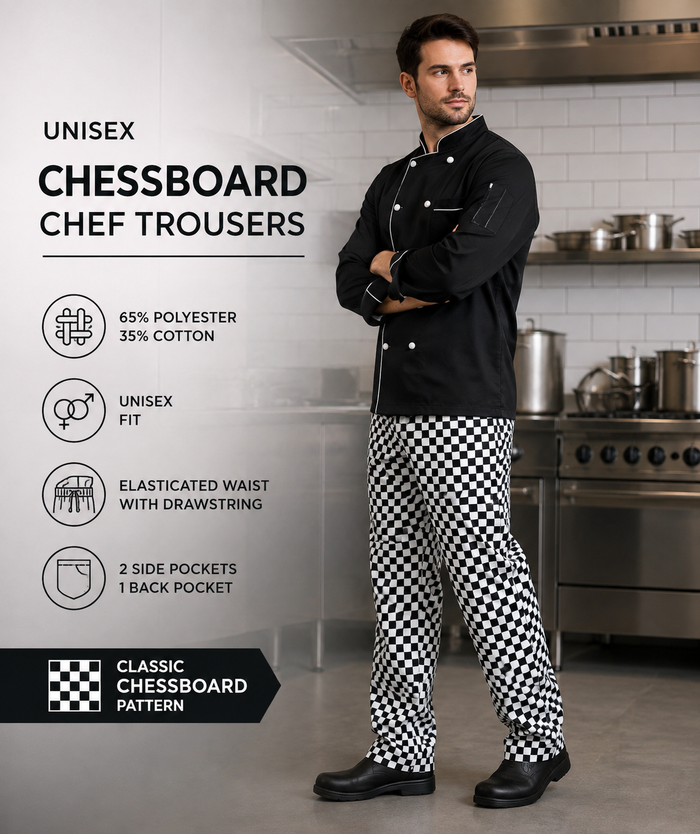 Classic chessboard print chef trouser