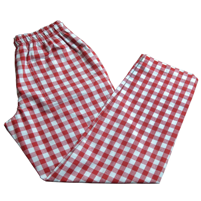 Red and white checkered pants on a white background