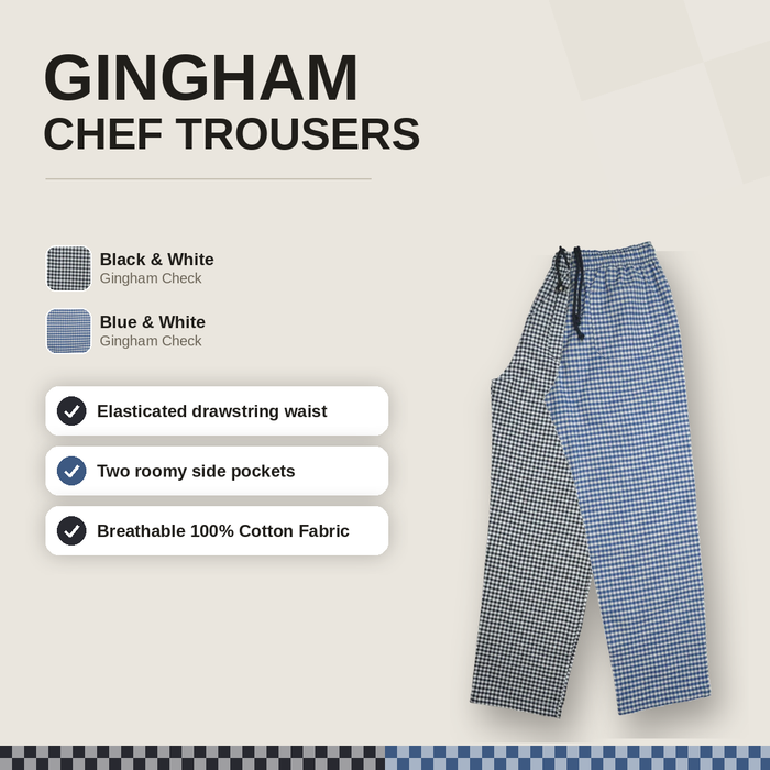 Gingham chef trouser banner picture