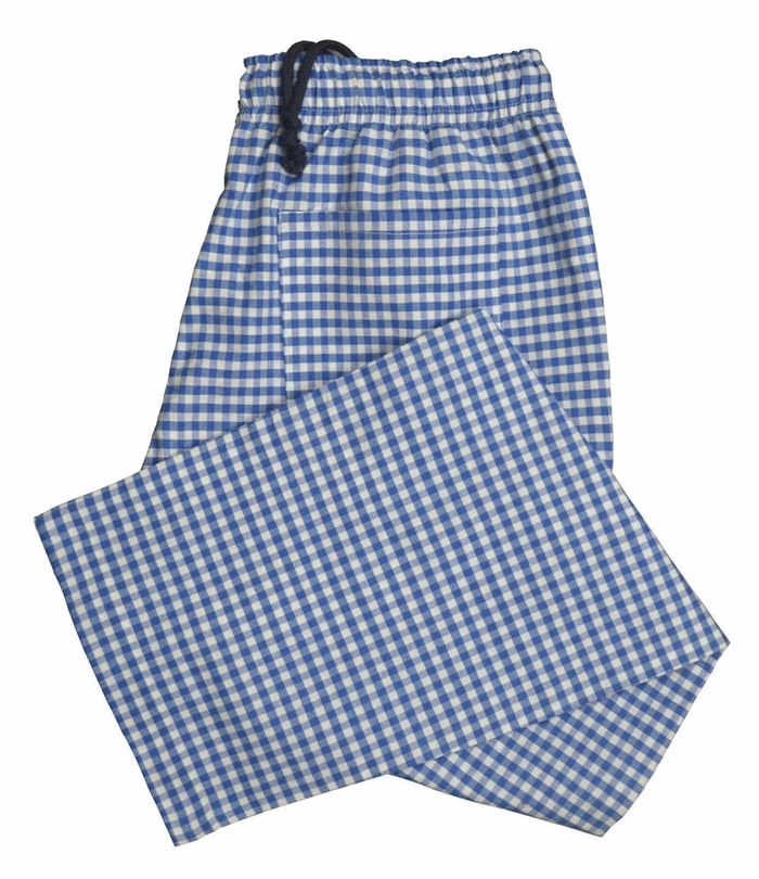 blue & white gingham trouser fold view