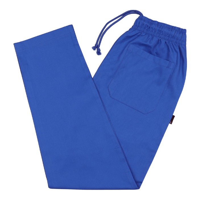 Blue drawstring medical scrub trouser on a white background