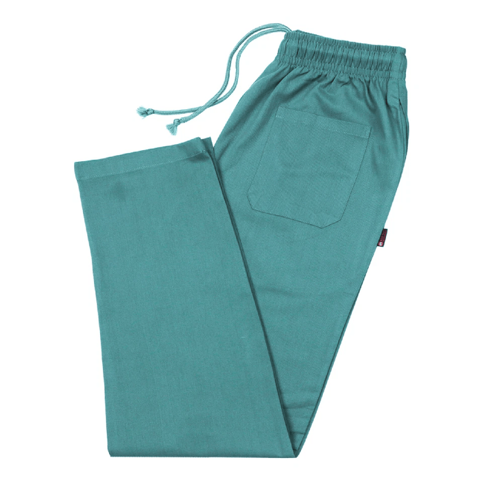 Teal drawstring medical scrub trouser on a white background