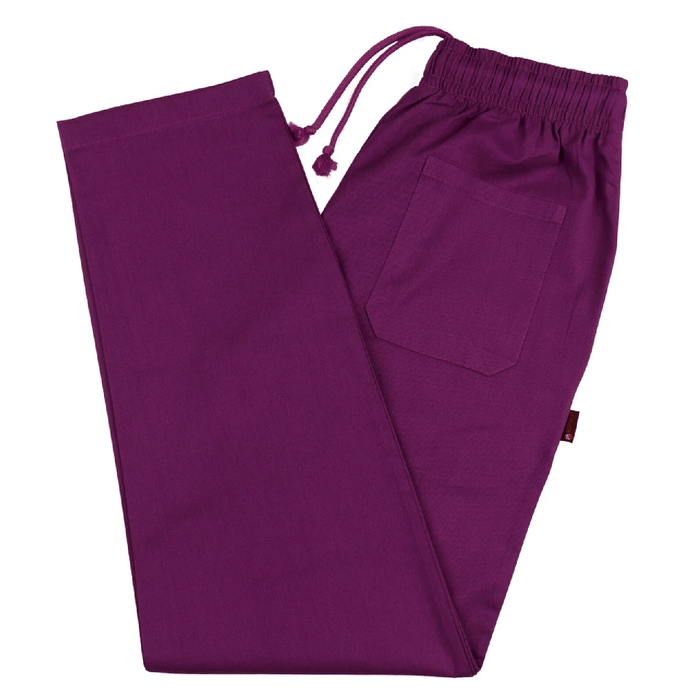 Purple drawstring medical scrub trouser on a white background