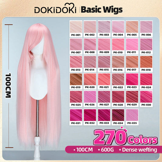 【US LOCAL SHIPPING 】【Pink】DokiDoki Cosplay Wig Basic Wig Long Straight Pink 100 CM Hair Wig Base