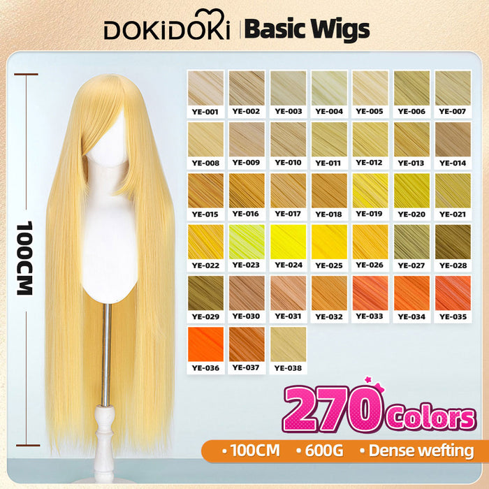 【US LOCAL SHIPPING 】【Yellow】DokiDoki Cosplay Wig Basic Wig Long Straight Yellow 100 CM Hair Wig Base