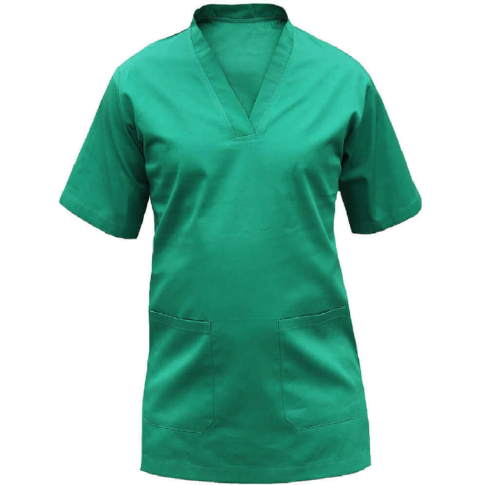 Green scrub top on a white background