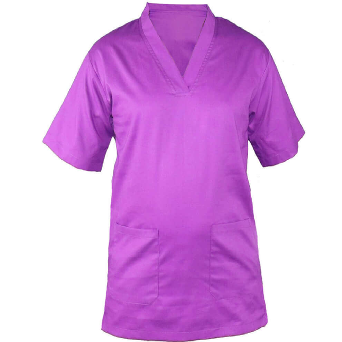 Purple scrub top on a white background