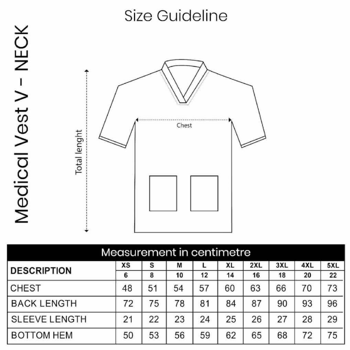 Size guideline chart for a medical vest with measurements in centimeters.