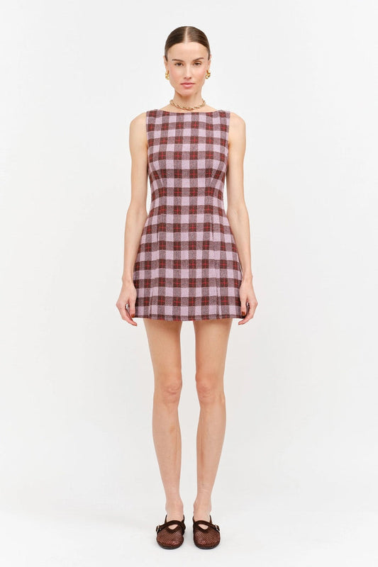Victoria Boat Neck Dress - Mauve Plaid
