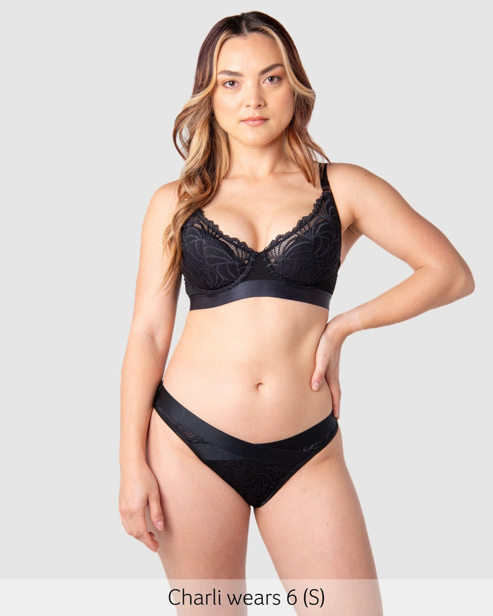 Warrior 2.0 Bikini Brief Black — side view, lace and mesh back — Hotmilk Lingerie