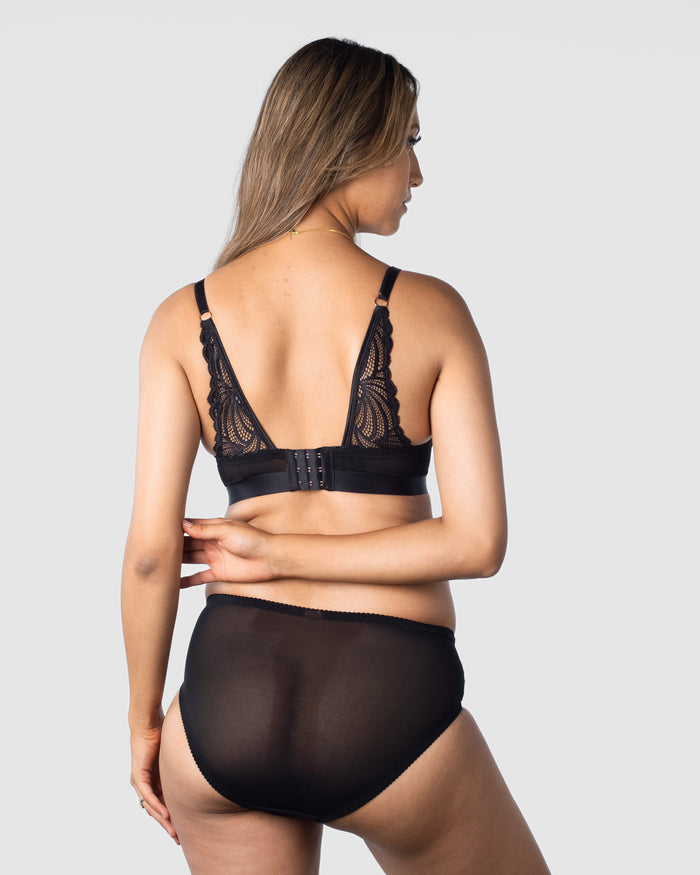 Warrior Balconette Nursing Bra in Black — side view, lace balconette cup — Hotmilk Lingerie
