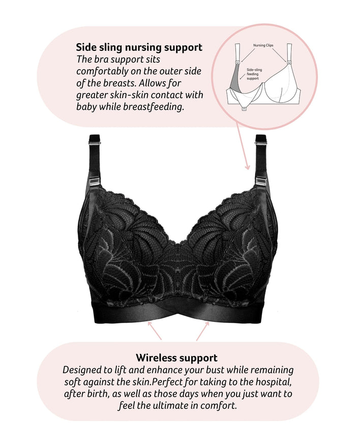 Technical features of Warrior Wirefree Soft Cup Nursing Bra in Black