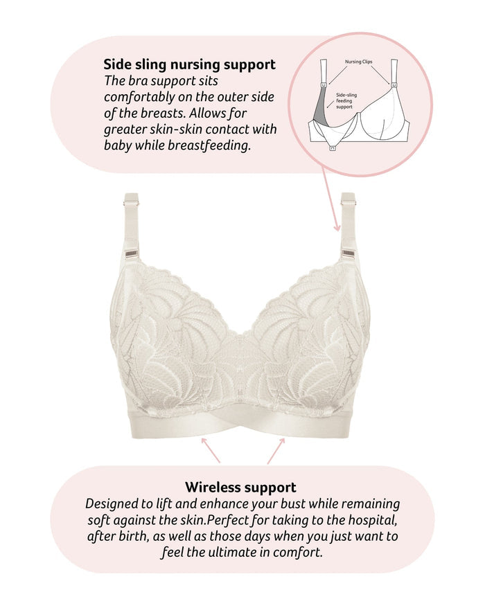 technical Feature on Warrior Wirefree Soft Cup Nursing Bra in Ivory
