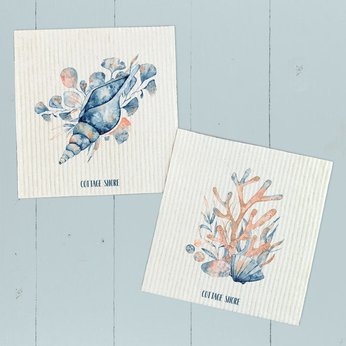 Watercolor Coral, Tulip Shell 2 pk - Swedish Dish Cloth