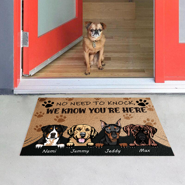 We Know You Are Here Gift For Dog Lovers Personalized Custom Doormat