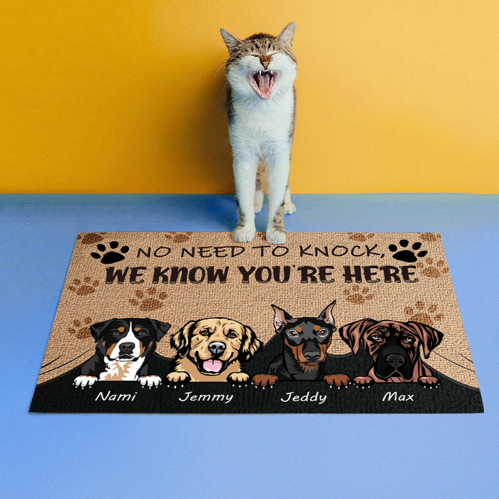 We Know You Are Here Gift For Dog Lovers Personalized Custom Doormat