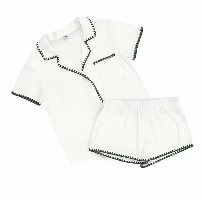 Whip Stitch Short Pj's-Forest Green
