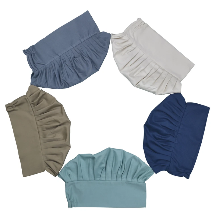 Set of five coloured chef's hat  in various colors on a white background