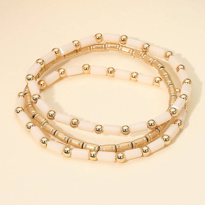 White Tube Beaded Set Multi Layered Bracelets