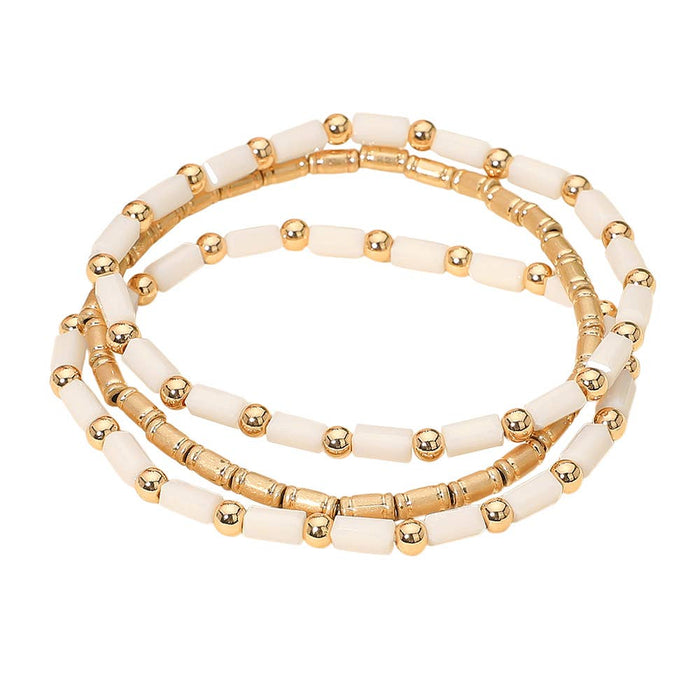 White Tube Beaded Set Multi Layered Bracelets