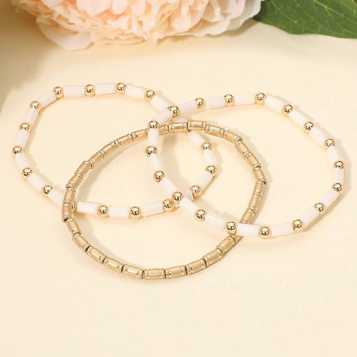White Tube Beaded Set Multi Layered Bracelets