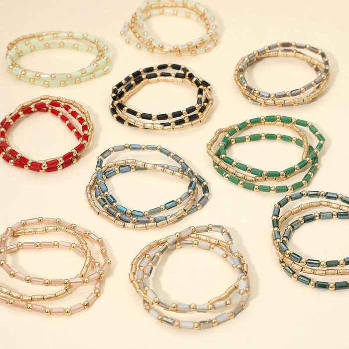 White Tube Beaded Set Multi Layered Bracelets