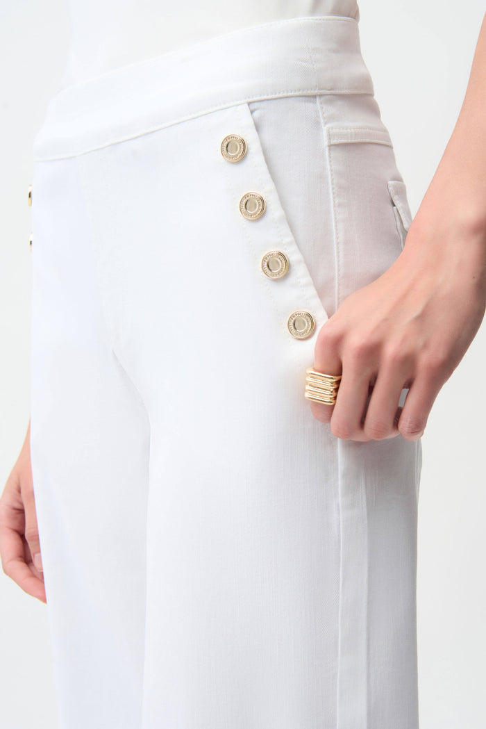 White Wide Leg Pull On Jeans-Joseph Ribkoff