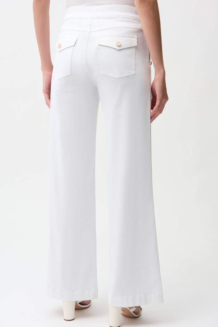 White Wide Leg Pull On Jeans-Joseph Ribkoff