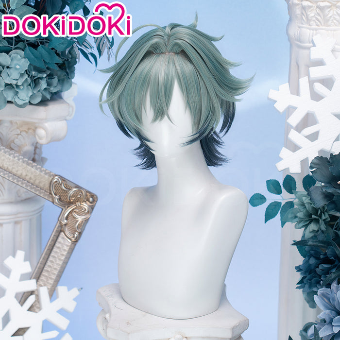 【Wig Ready For Ship】DokiDoki Game Genshin Impact Cosplay Lohen Wig / Earrings / Ear Clip Short Green Gradient Hair Vice Captain of the 5th Company