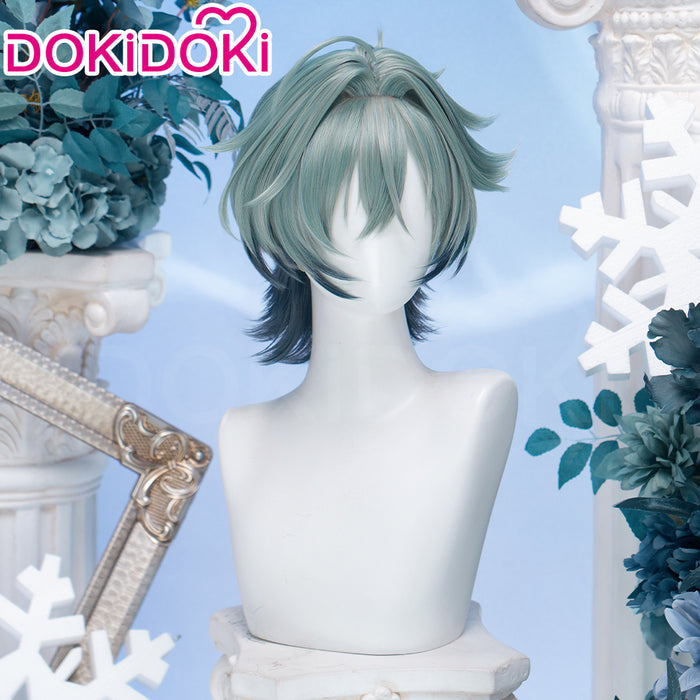 【Wig Ready For Ship】DokiDoki Game Genshin Impact Cosplay Lohen Wig / Earrings / Ear Clip Short Green Gradient Hair Vice Captain of the 5th Company