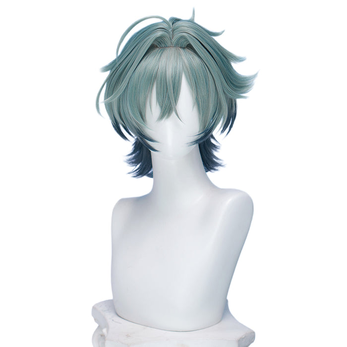 【Wig Ready For Ship】DokiDoki Game Genshin Impact Cosplay Lohen Wig / Earrings / Ear Clip Short Green Gradient Hair Vice Captain of the 5th Company