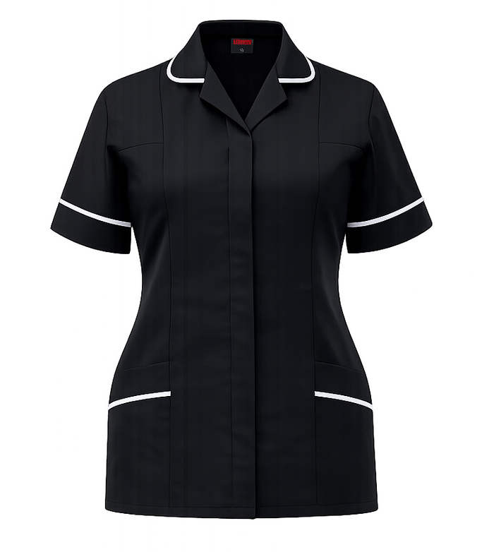 Professional Nurse Black Tunic with White Contrast Trim