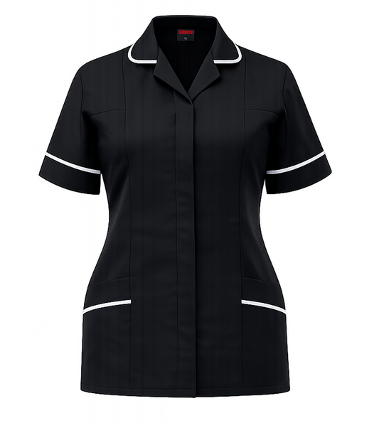 Professional Nurse Black Tunic with White Contrast Trim