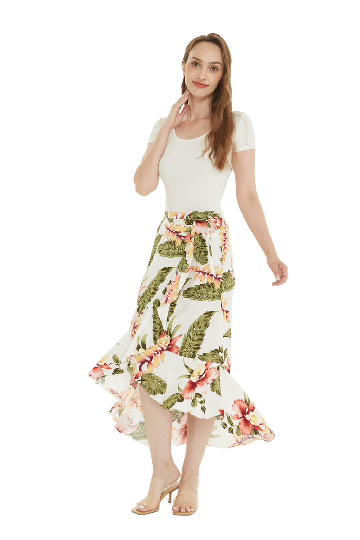 Women's Hawaiian Luau Wrap Ruffle Skirt in Rafelsia Cream