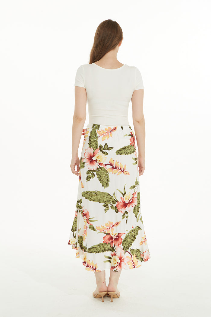 Women's Hawaiian Luau Wrap Ruffle Skirt in Rafelsia Cream