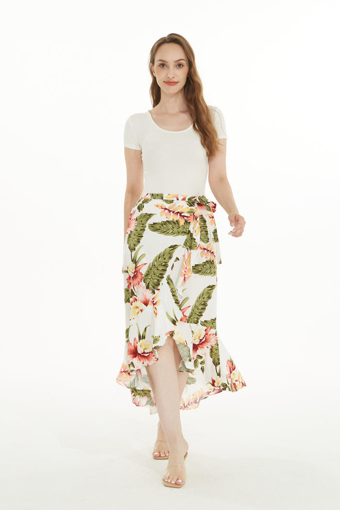 Women's Hawaiian Luau Wrap Ruffle Skirt in Rafelsia Cream