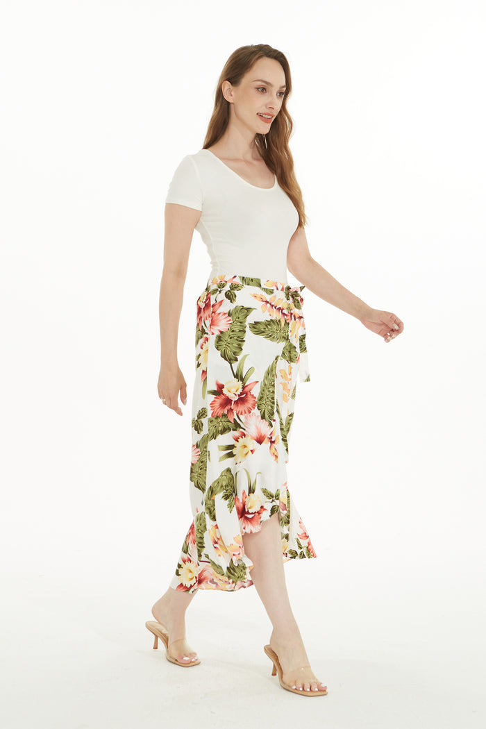 Women's Hawaiian Luau Wrap Ruffle Skirt in Rafelsia Cream