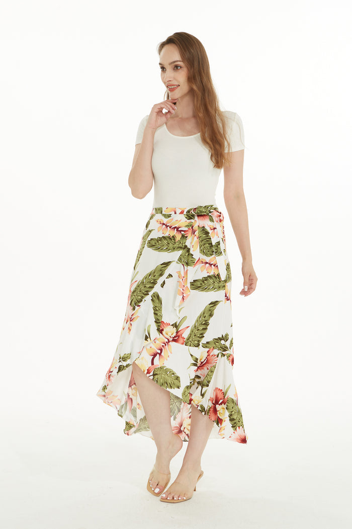 Women's Hawaiian Luau Wrap Ruffle Skirt in Rafelsia Cream