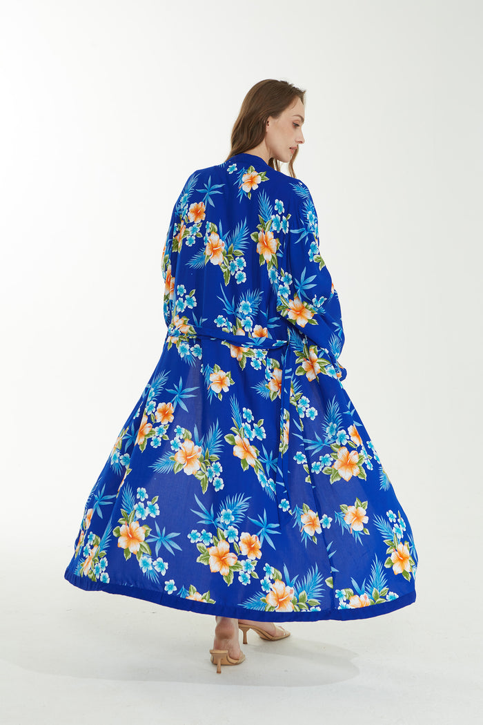 Women's Lightweight Maxi Kimono in Hibiscus Blue