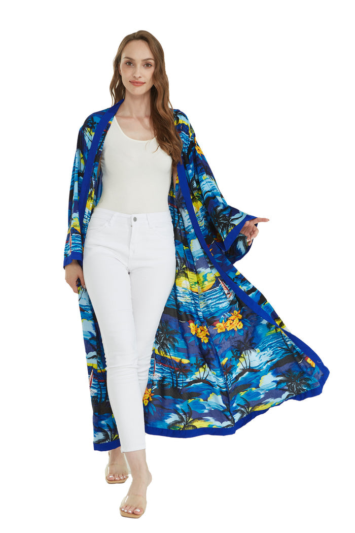 Women's Lightweight Maxi Kimono in Sunset Blue