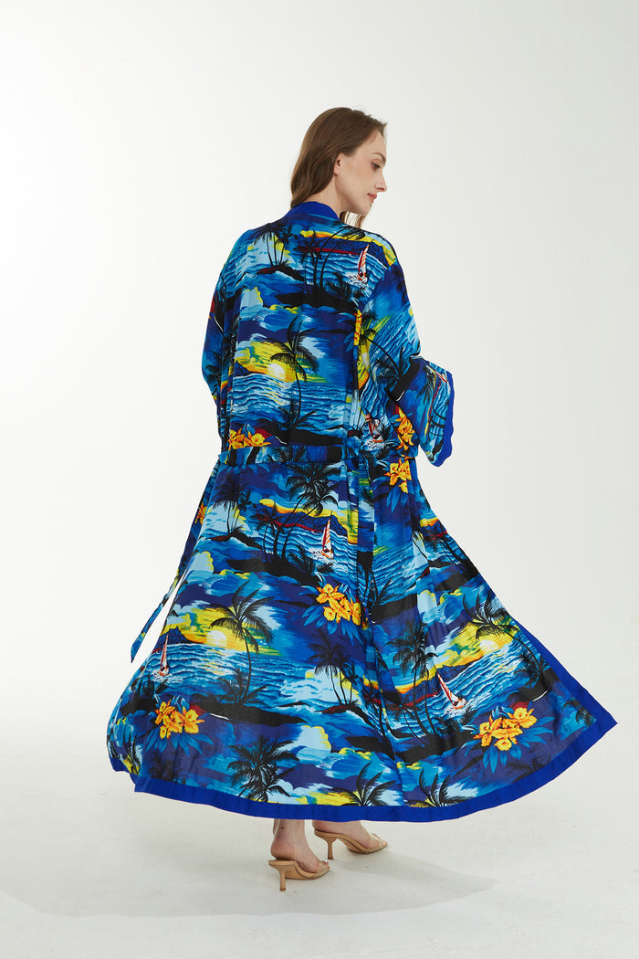 Women's Lightweight Maxi Kimono in Sunset Blue