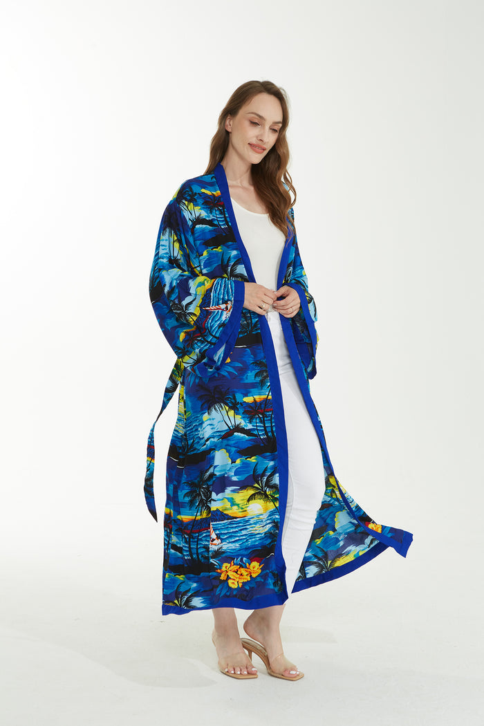 Women's Lightweight Maxi Kimono in Sunset Blue